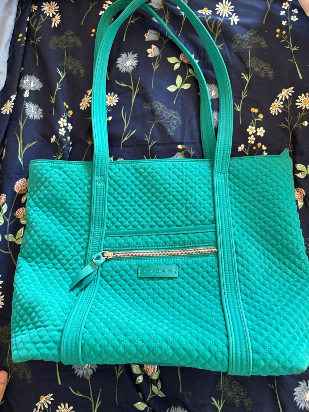 Vera Bradley Teal Quilted Tote with Front Zip Pocket